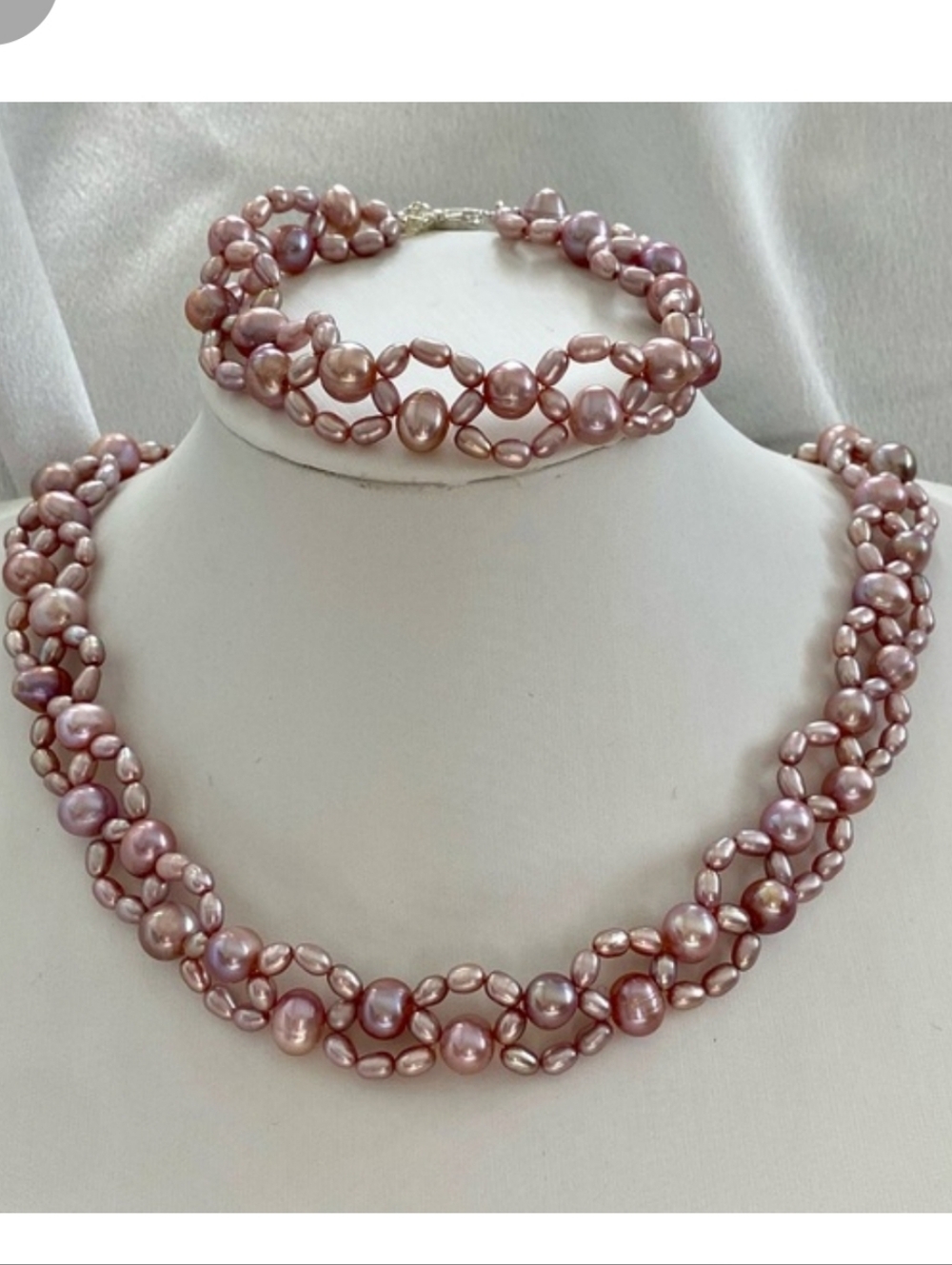 Handmade Braided Freshwater Pearl Necklace & Bracelet Set, High Quality - NEW!